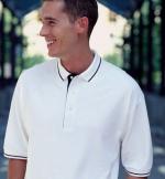 Outer Banks Pique Knit Sport Shirt With Striped Collar and Cuffs 100% Cotton Tee-shirt